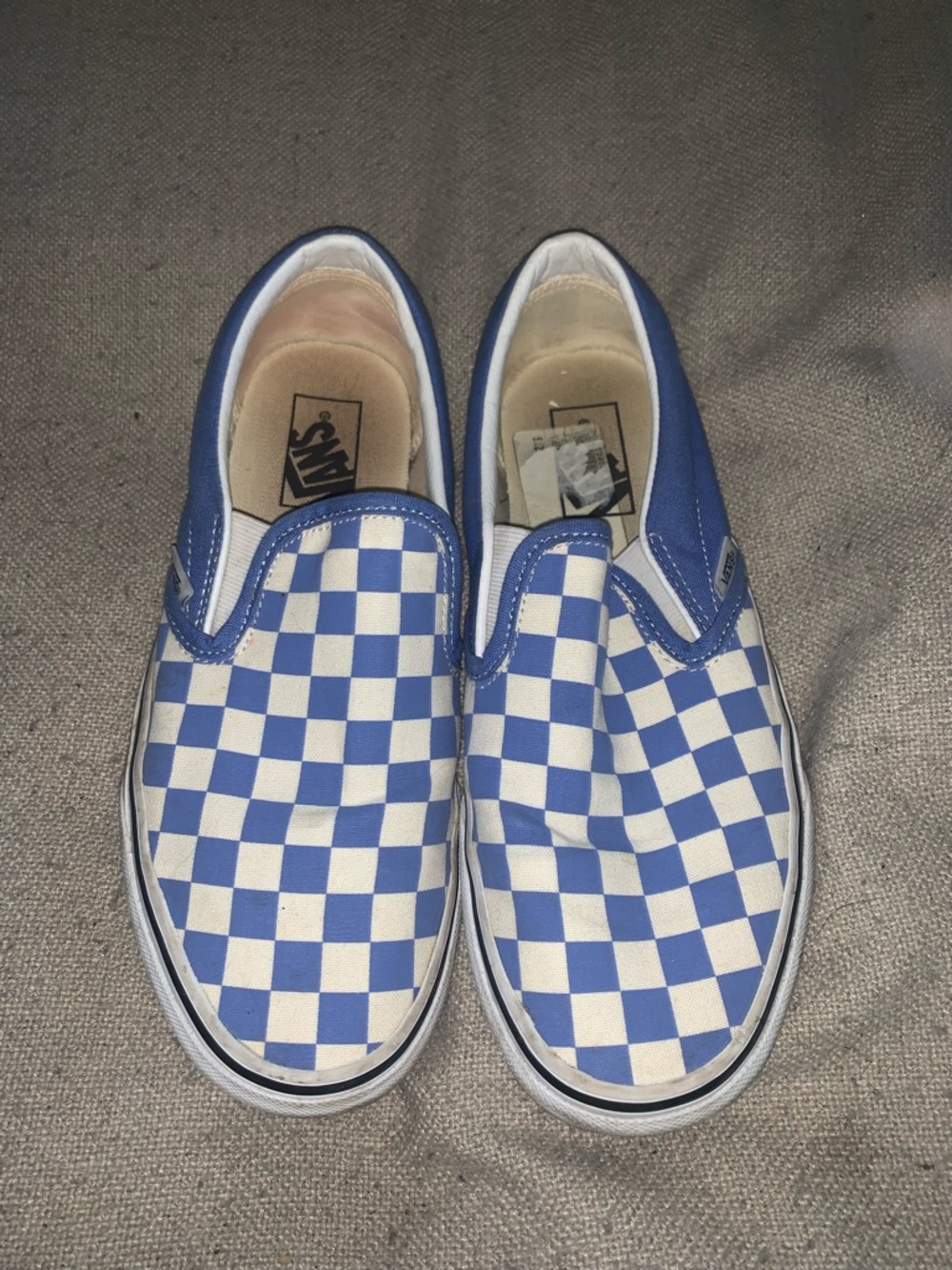 Vans Women’s Slip-On Sneakers in Blue and White Checkerboard